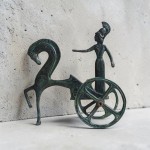 Bronze Chariot with Goddess Athena Statue - Handcrafted Geometric / Archaic Style Artwork