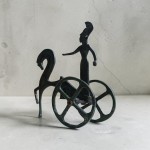 Bronze Chariot with Goddess Athena Statue - Handcrafted Geometric / Archaic Style Artwork