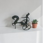 Bronze Chariot with Goddess Athena Statue - Handcrafted Geometric / Archaic Style Artwork