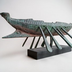Ancient Greek Trireme Warship – Solid Bronze Galley with Ram & Oars