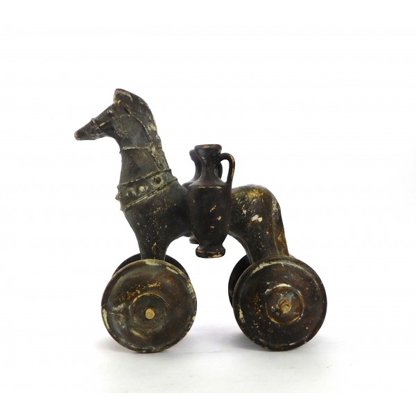 Horse on wheels carrying pots