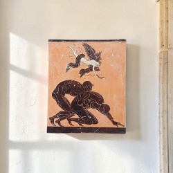 Ancient Greek Fresco – «The Wrestlers & Goddess Nike» (20x24 cm)