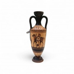 Ancient Greek Black-Figure Amphora | Warrior & Chariot Motif (18cm)
