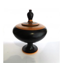 Red figure vessel with a lid
