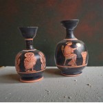 Set of Two Attic Red-Figure Lekythoi | Owl & Domestic Scene (8cm & 9cm)
